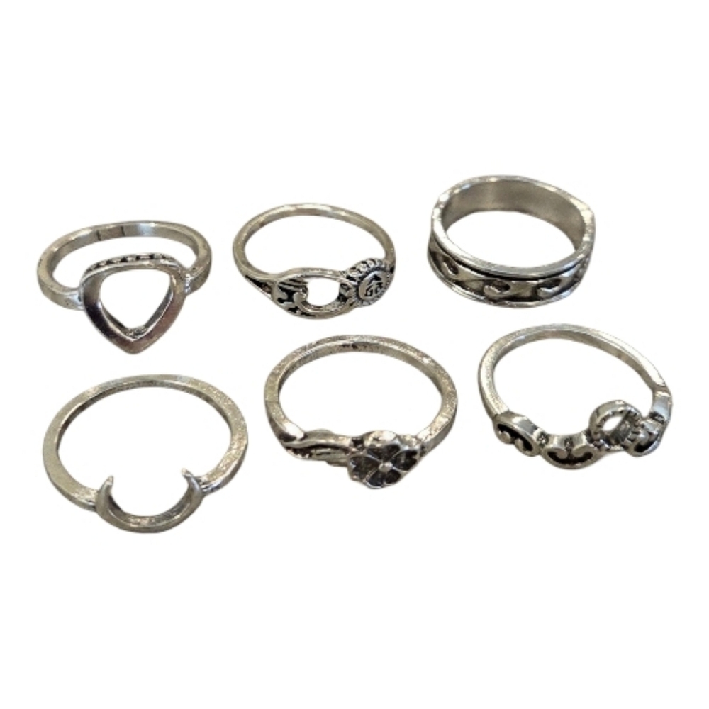 Vintage Bohemian Silver Tone Ring Set